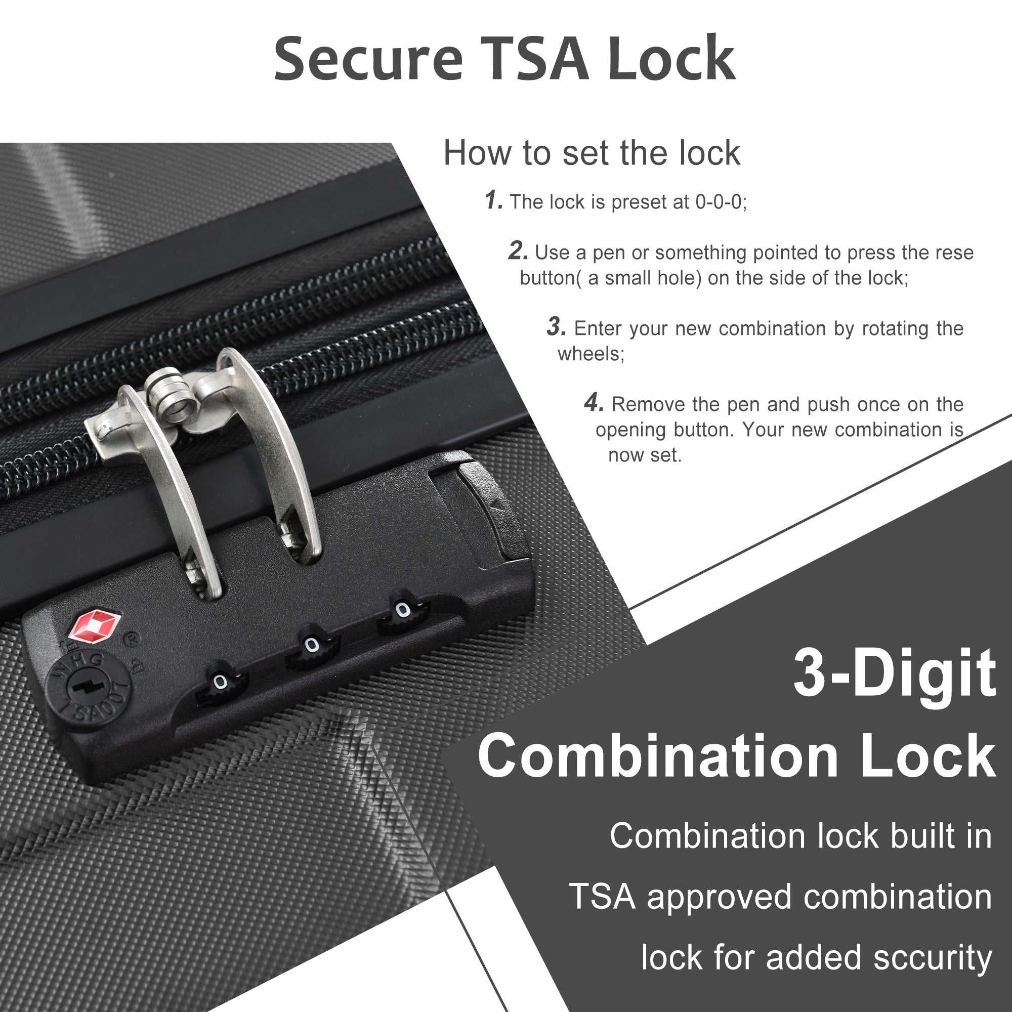 Luggage Sets 3 Piece, Expandable Hard Shell ABS Suitcases With Double Spinner, Travel Luggage Set With TSA Lock 20-24-28inch, Black