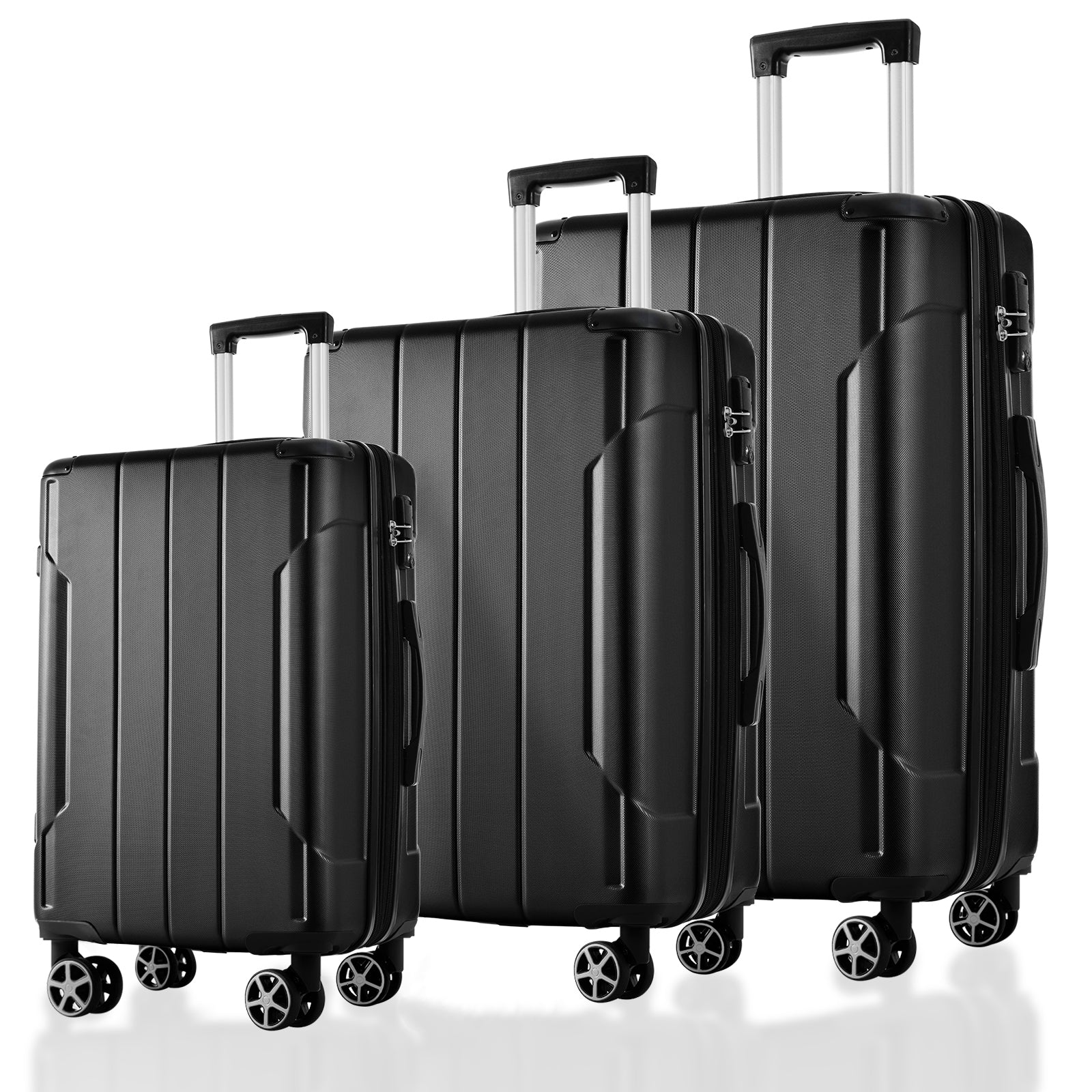 Luggage Sets 3 Piece, Expandable Hard Shell ABS Suitcases With Double Spinner, Travel Luggage Set With TSA Lock 20-24-28inch, Black